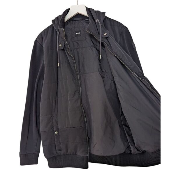 Boss Hugo Boss Men's M Black Mixed Media Hybrid Hooded Jacket - Picture 5 of 9